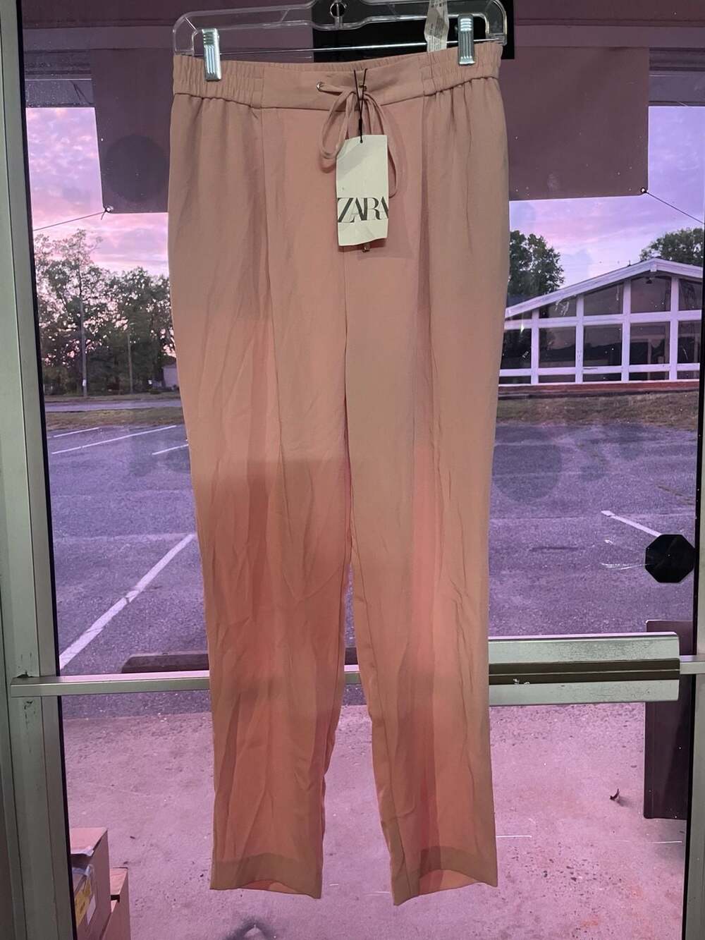 Zara Pink Flowy Drawstring Waist Trousers Size XS